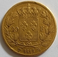 Francja 20 franków 1818. LOUIS XVIII. Złoto