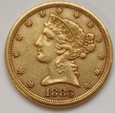 USA 5 dolarów 1883 rok LIBERTY. Złoto