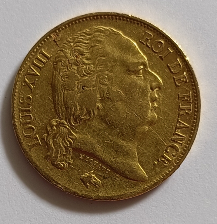 Francja 20 franków 1819. LOUIS XVIII. Złoto