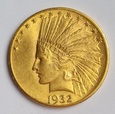 USA 10 dolarów. INDIANIN 1932 rok. Złoto 