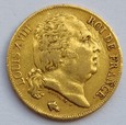 Francja 20 franków LOUIS XVIII rok 1818. Złoto