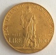 Watykan 100 lirów 1933-1934. Złoto