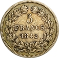 FRANCJA 5 FRANKÓW 1842 B LUDWIK FILIP I