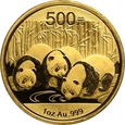 Chiny, 500 yuan 2013, Panda 1 oz Au999, st. 1-