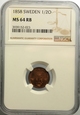 SZWECJA 1/2 ORE 1858 Oskar II MS64 RB