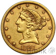 USA, 5 dolarów, 1891 CC, Liberty head