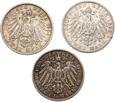 B28. Niemcy, Prusy, Wilhelm II, 3 x 2 marki  1899, 1902,1904 A, Berlin