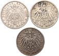 B27. Niemcy, Prusy, Wilhelm II, 3 x 2 marki 1900, 1903, 1907 A, Berlin