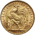 855. Francja,  20 franków, 1906, Kogut