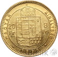 624. Węgry, 20 franków / 8 forintów, 1885, Franiszek Józef  #1ZW