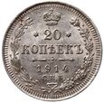 Rosja, Mikołaj II, 20 kopiejek 1914 СПБ BC