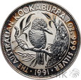 Australia, 1 dollar, 1991, Kookaburra, uncja Ag999