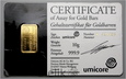 Sztabka złota, 10 g Au999, Umicore