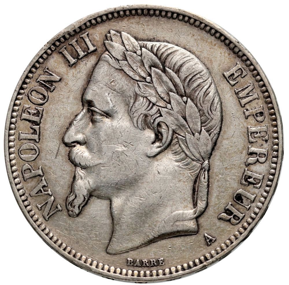 187. Francja, Napoleon III, 5 franków 1870 A
