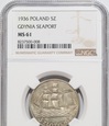 5 złotych 1936 Żaglowiec NGC MS 61