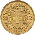 Szwajcaria, 20 Franków 1909 r.