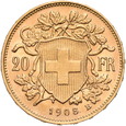 Szwajcaria, 20 Franków 1908 r.