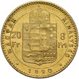 Węgry, 20 franków / 8 forintów 1890 r. 