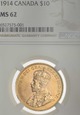 Kanada, 10 Dolarów 1914 r. MS 62