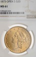 USA, 20 Dolarów 1873 r. Open 3 MS61