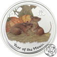 Australia, 50 centów, 2008, Rok Myszy, kolorowana, 1/2 uncji srebra