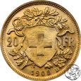 Szwajcaria, 20 franków, 1908 B