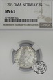 Skandynawia, Dania, 8 skillingów, 1703, Fryderyk IV, NGC MS 63