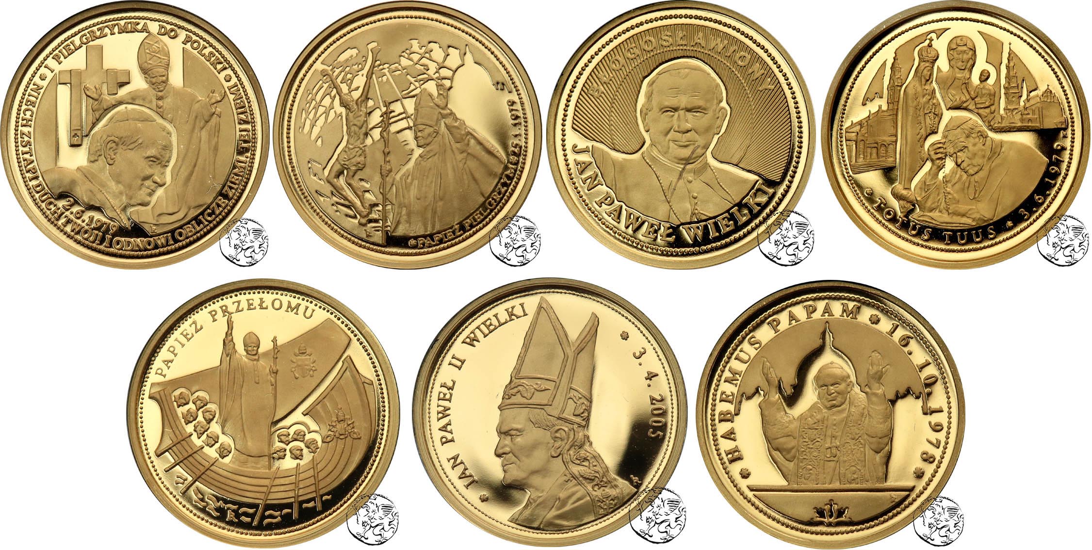 Komplet numizmatów, 7 x Jan Paweł II - Karol Wojtyła, złoto