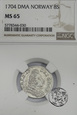 Skandynawia, Dania, 8 skillingów, 1704, Fryderyk IV, NGC MS 65