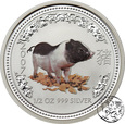 Australia, 50 centów, 2007, Rok Świni, kolorowana, 1/2 uncji srebra