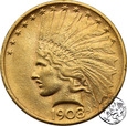USA, 10 dolarów, 1908, No Motto, rzadka