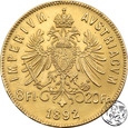 Austria, 20 franków / 8 florenów, 1892 