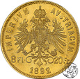 Austria, 20 franków / 8 florenów, 1892 