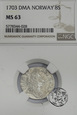 Skandynawia, Dania, 8 skillingów, 1703, Fryderyk IV, NGC MS 63