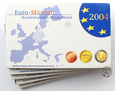 Niemcy, 5 x zestaw monet euro, 2004, mennice - A/D/F/G/J, proof