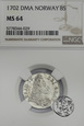 Skandynawia, Dania, 8 skillingów, 1702, Fryderyk IV, NGC MS 64