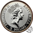 Australia, 5 dolarów, 1991, kookaburra, uncja srebra