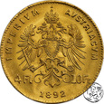 Austria, 10 franków / 4 floreny, 1892