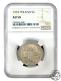 II RP, 5 złotych, 1933, głowa kobiety - NGC AU 58