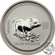 Australia, 50 centów, 2007, Rok Świni, 1/2 uncji srebra