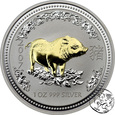 Australia, 1 dolar, 2007, Rok Świni, kolorowana, uncja srebra