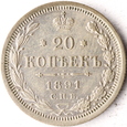 ROSJA - 20 KOPIEJEK - 1891 - СПБ АГ - PETERSBURG