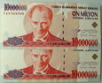 TURCJA - 10 000 000  LIR - 1999 - LOT 2 BANKNOTÓW - STAN I-