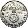 Niemcy - III Rzesza - 5 Marek 1937 E - HINDENBURG SWASTYKA - Srebro