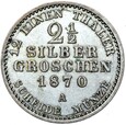 Niemcy - Prusy - Wilhelm I - 2 1/2 Grosza 1870 A - Srebro - STAN !