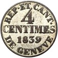 Szwajcaria - Kanton GENEWA - 4 Centymy 1839 Srebro - STAN !