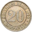 Niemcy - Cesarstwo - 20 Pfennig 1890 A - STAN !