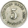 Niemcy - Cesarstwo - 5 Pfennig 1897 G - RZADSZA !