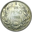 Chile - 1 Peso 1902 - Srebro - RZADSZA !