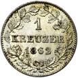 Wirtembergia - Wilhelm I - 1 Krajcar 1862 - Srebro - Stan MENNICZY UNC
